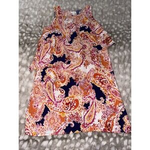 J. Jill Paisley Shift Dress Layered Look Sleeveless Blue Peach Pink Breezy Small